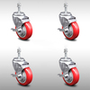 Service Caster 4 Inch SS Red Polyurethane Swivel 10mm Threaded Stem Caster Set Brake SCC SCC-SSTS20S414-PPUB-RED-TLB-M1015-4